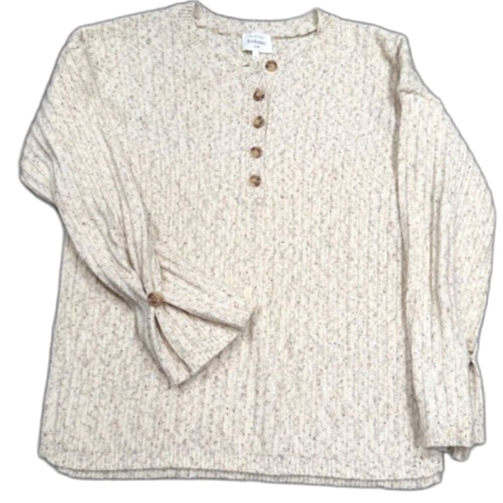 Bohme Ribbed Knit Sweater Size M Cream Button Front Long Sleeve Top
